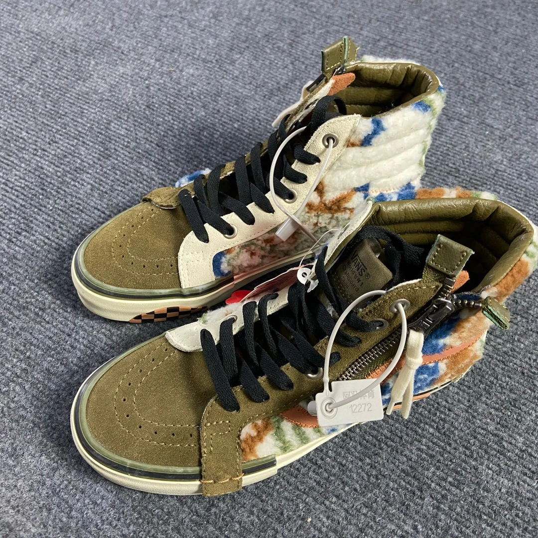 Vans 解构拼接 高帮 板鞋 棕白 配盒 轻微污渍 WM12UZ