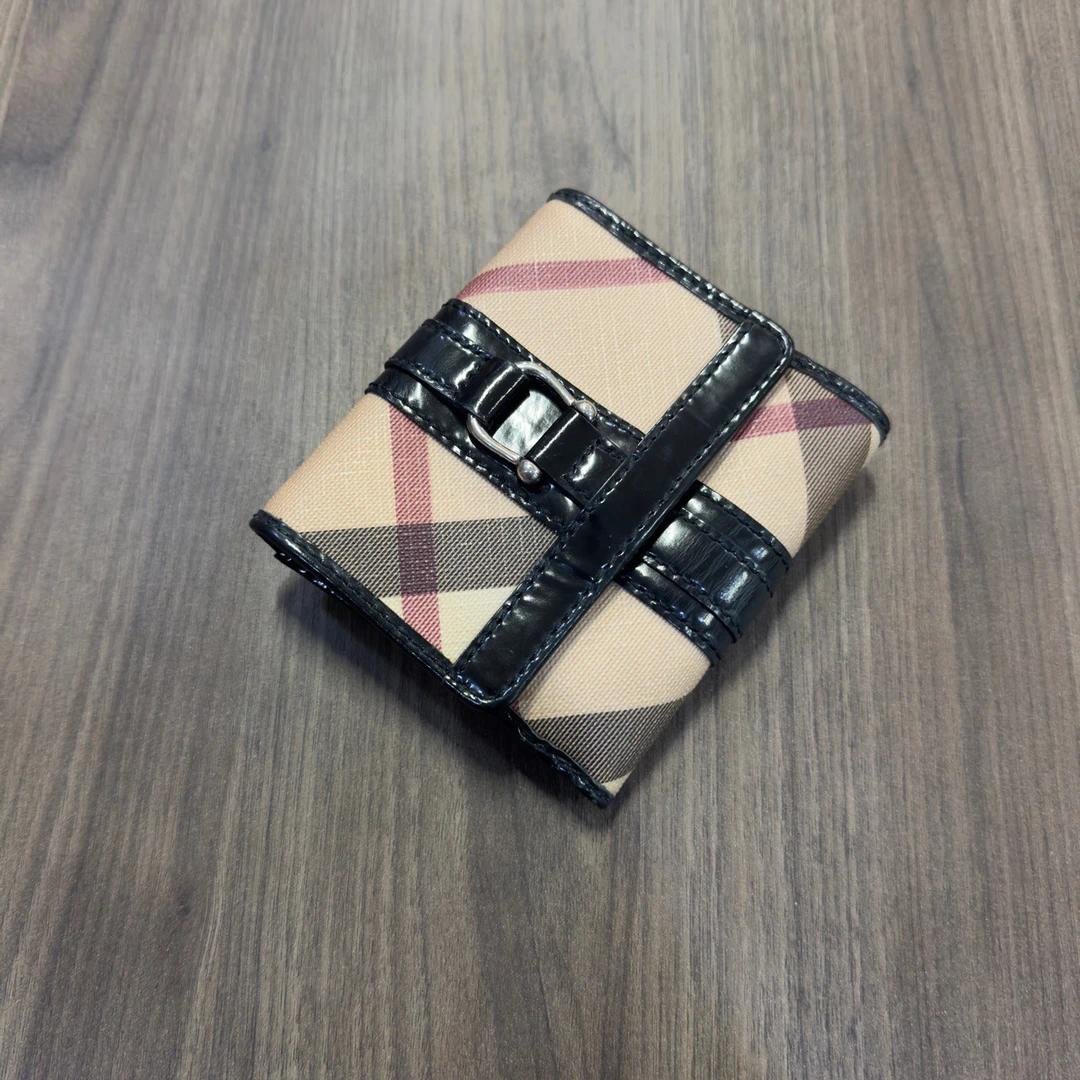 （pm）Burberry巴宝莉格纹拼皮短款钱包 均码 95新 公价5100