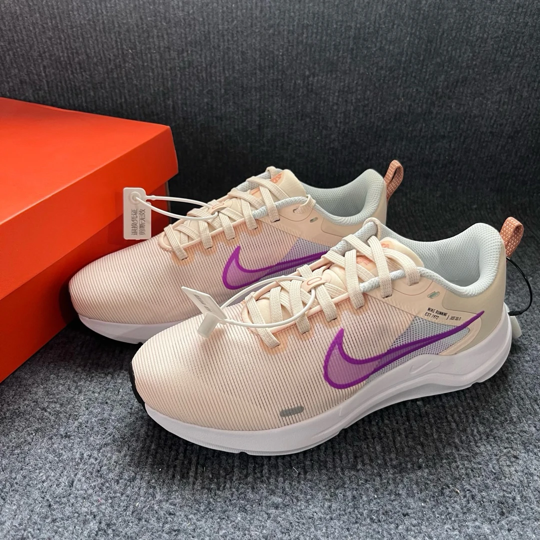 Nike Downshifter 12 浅橙白紫 低帮训练跑步鞋 原盒 DD9294 800
