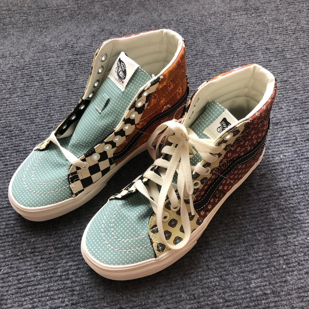 36码 Vans 腰果花卉拼接 高帮 板鞋 咖啡色 配盒 BV61IO