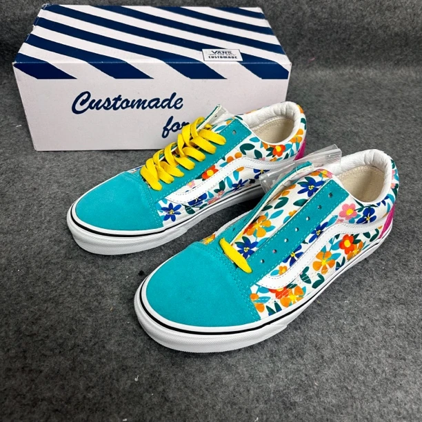 41码 vans 撞色花卉印花 低帮 板鞋 配盒 白彩色 ABCD34