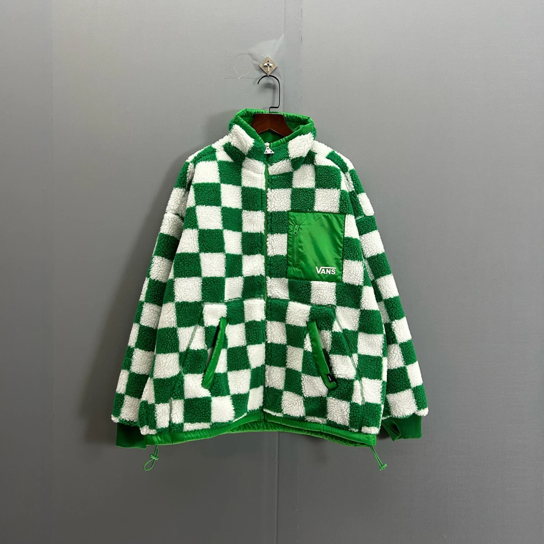 S vans FW22 仿羊羔绒 棋盘格 夹克 白绿色 91BBSV