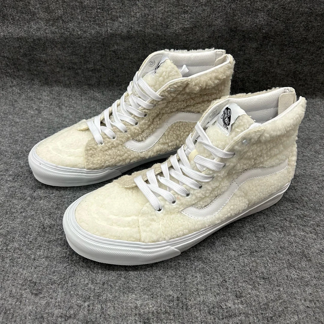 全新未使用 VANS SK8 仿羊羔绒 保暖高帮 板鞋 白灰 配盒 KRCC00