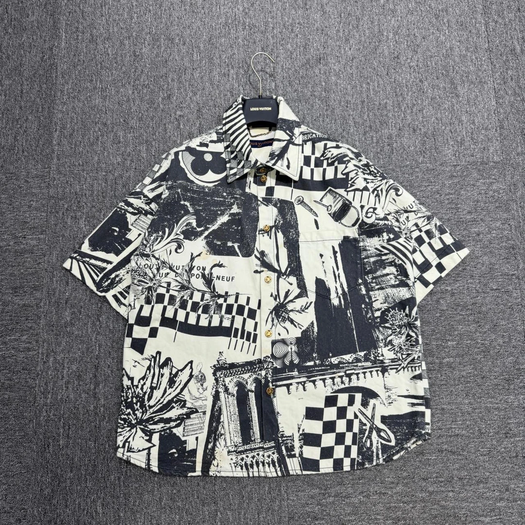 （pm）LV 工具锤子满logo牛仔短袖 L码 胸围124，衣长74  95新