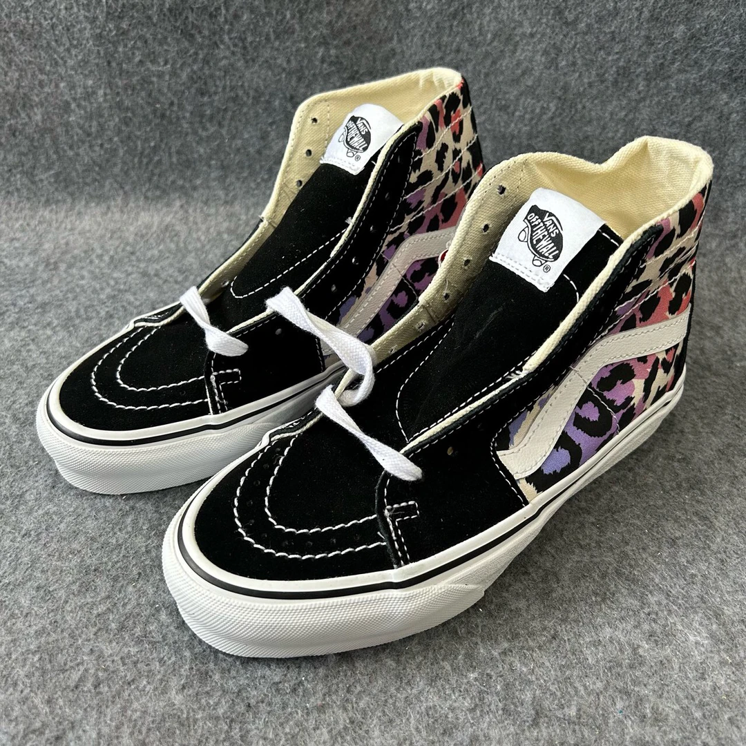 35码 vans 舒适彩色豹纹 高帮 板鞋 配盒 黑彩 Q62MUL