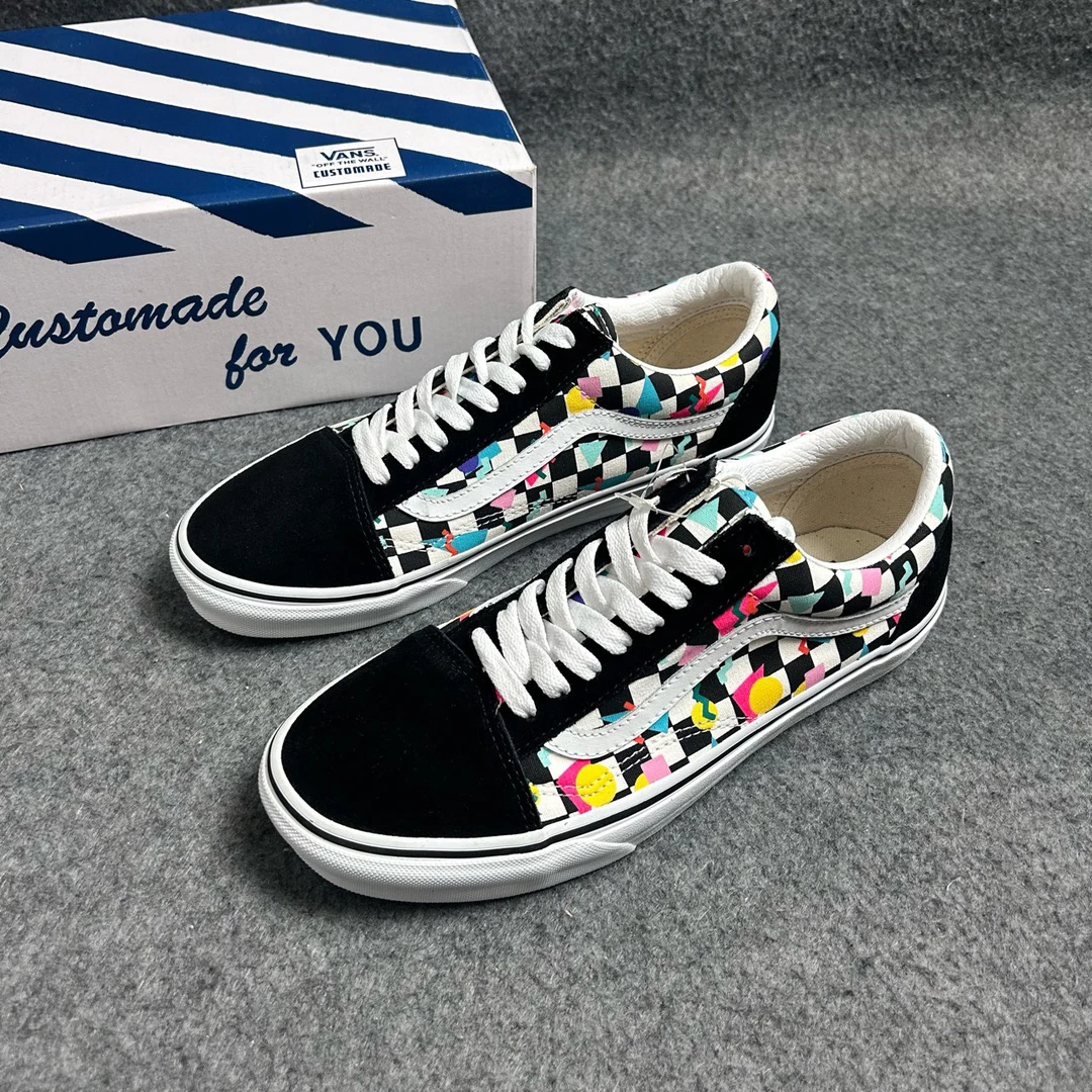 41码 vans OS 彩色几何棋盘格 低帮 板鞋 配盒 黑彩 ABCD47