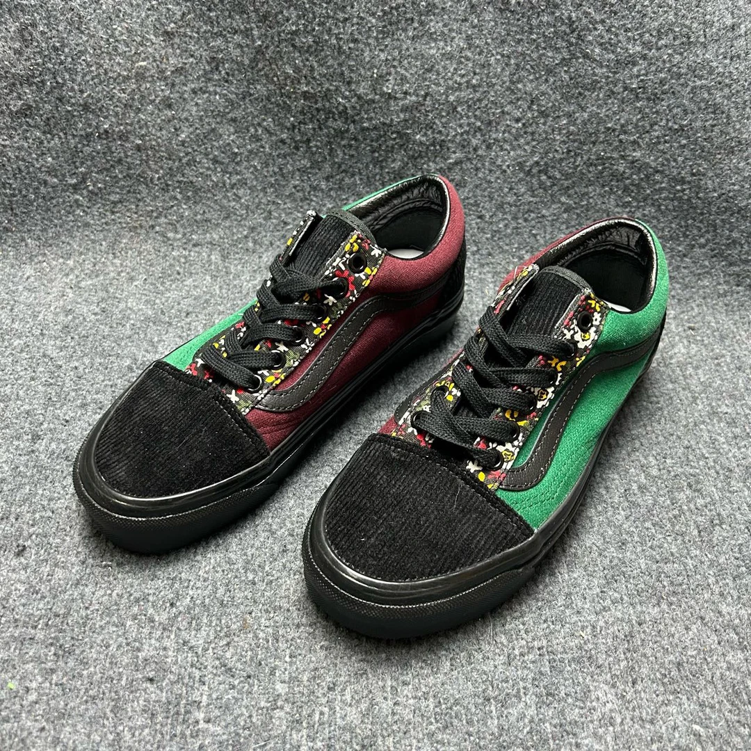 vans 撞色拼接 复古休闲 低帮 板鞋 黑绿红 BVQRGR