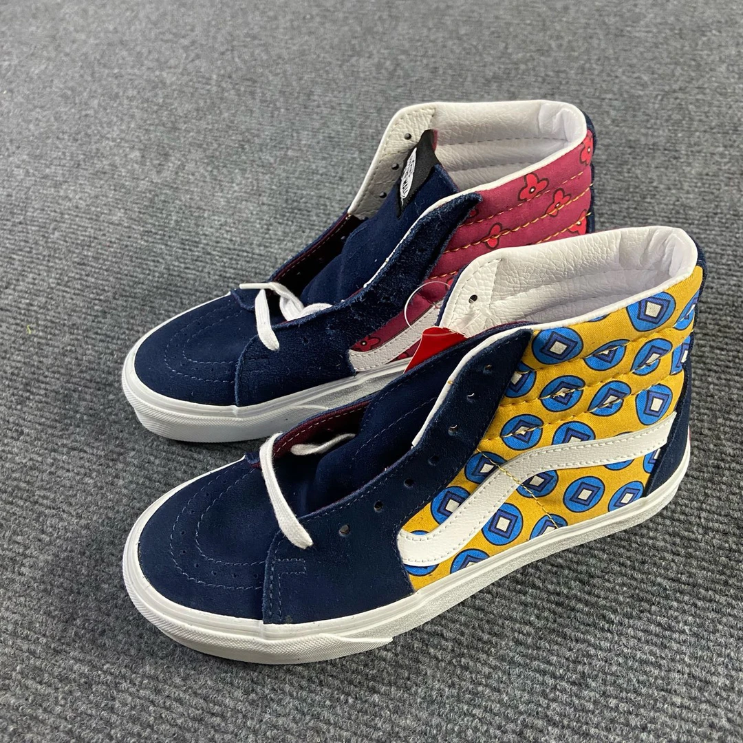 99新 VANS vans Hl 花开富贵 高帮 板鞋 蓝黄红拼接 配盒 2QG9Z3
