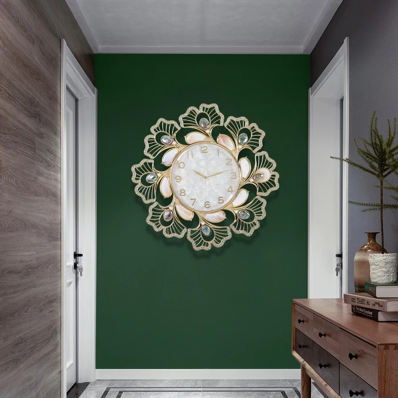 轻奢挂钟客厅现代创意高档贝壳钟表静音软装钟饰挂墙壁钟艺术时钟