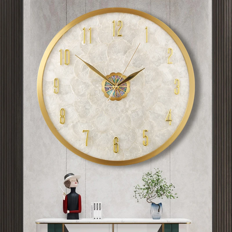 轻奢贝壳挂钟网红餐厅装饰静音时钟挂墙2025新款客厅钟表高档大气