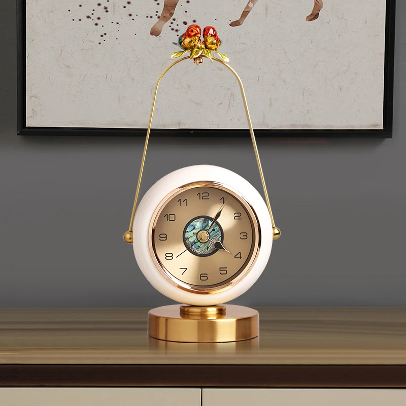 轻奢台式座钟客厅家用钟表摆件桌面时钟新中式小坐钟简约静音台钟