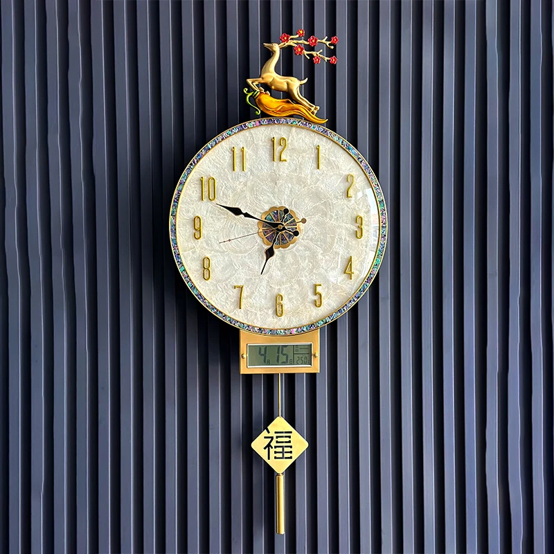 新中式石英钟表万年历挂钟家用客厅轻奢简约创意大气挂墙黄铜时钟