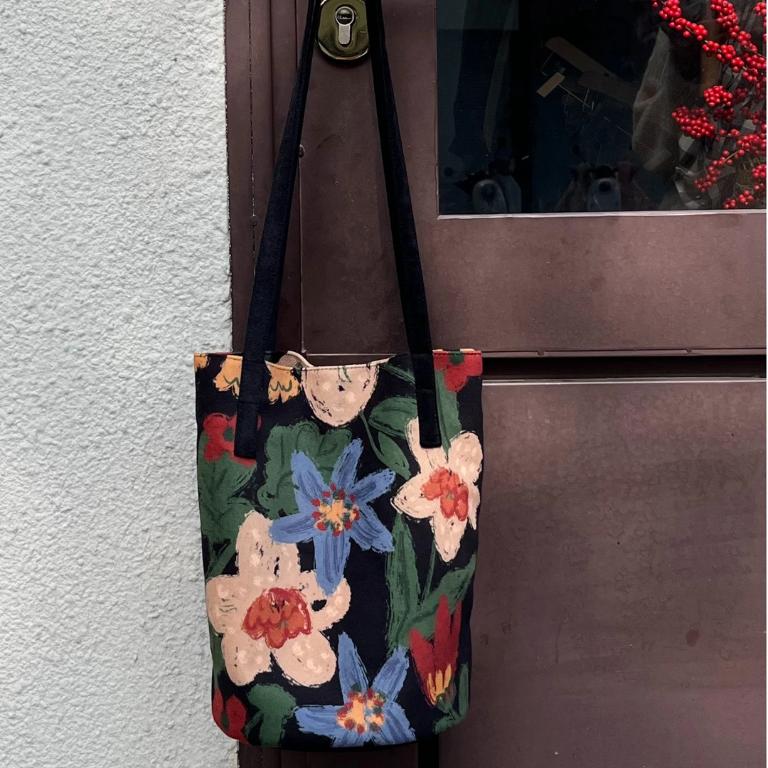 ARTYAYAx耳复古小清新简约抽象花花文艺帆布袋女学生单肩包水桶