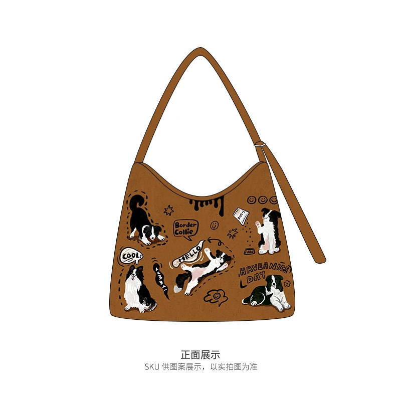 尼睿x小短腿 复古单肩包小众原创可爱小狗印花包大容量加侧斜跨包