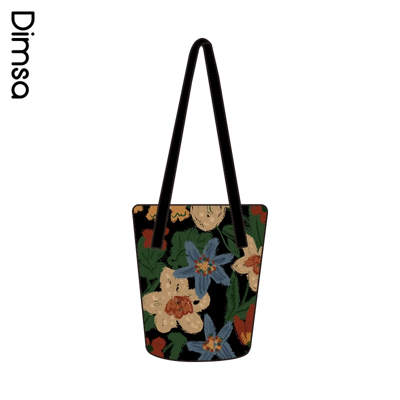 嘉哥 典舍x耳 复古小清新抽象花花文艺帆布女学生单肩包水桶V443