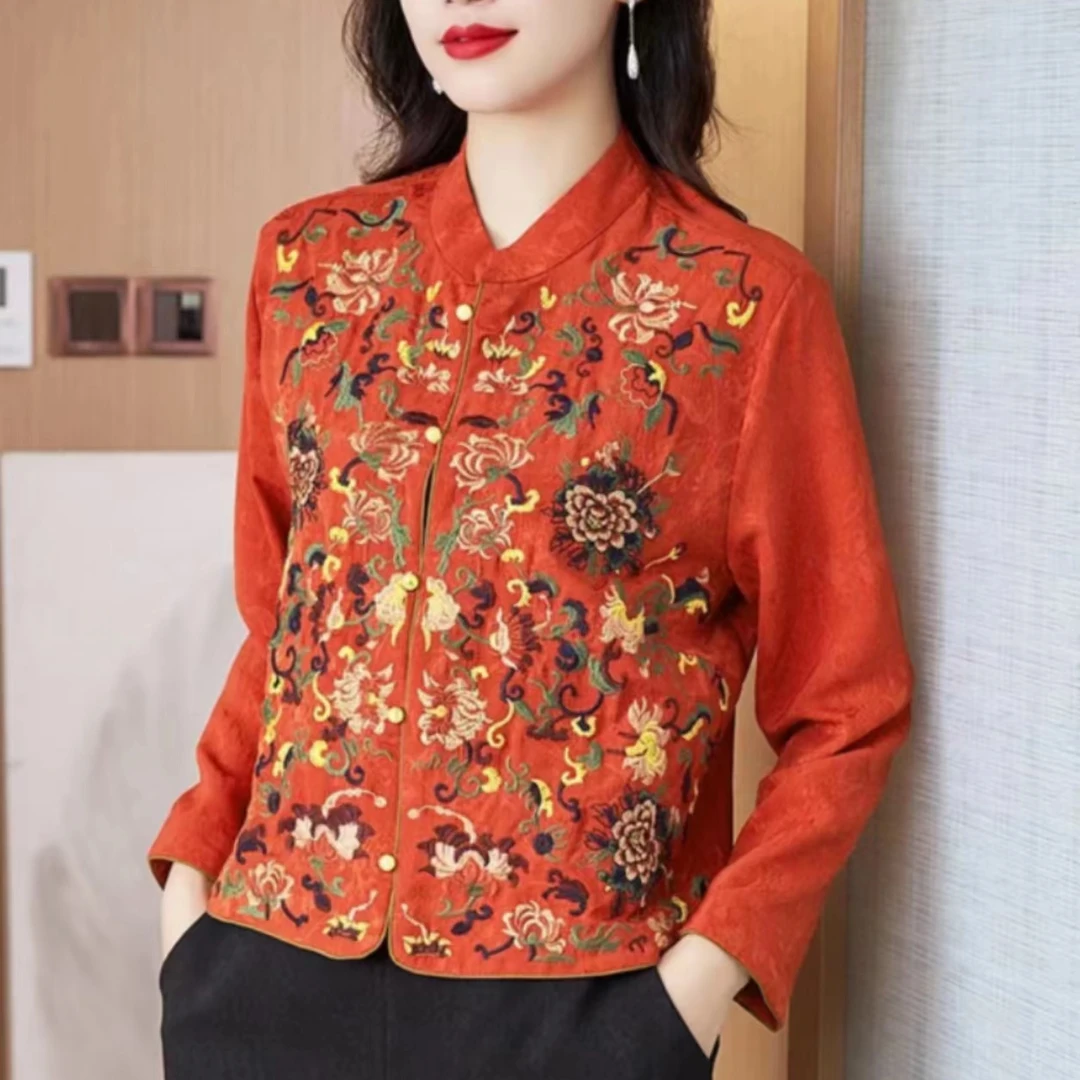 2025新中式重磅精工提花时尚百搭刺绣半高领长袖外套