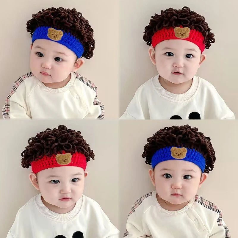 宝宝帽子婴儿秋冬季卷发儿童毛线帽男童可爱女童保暖搞笑爆炸假发