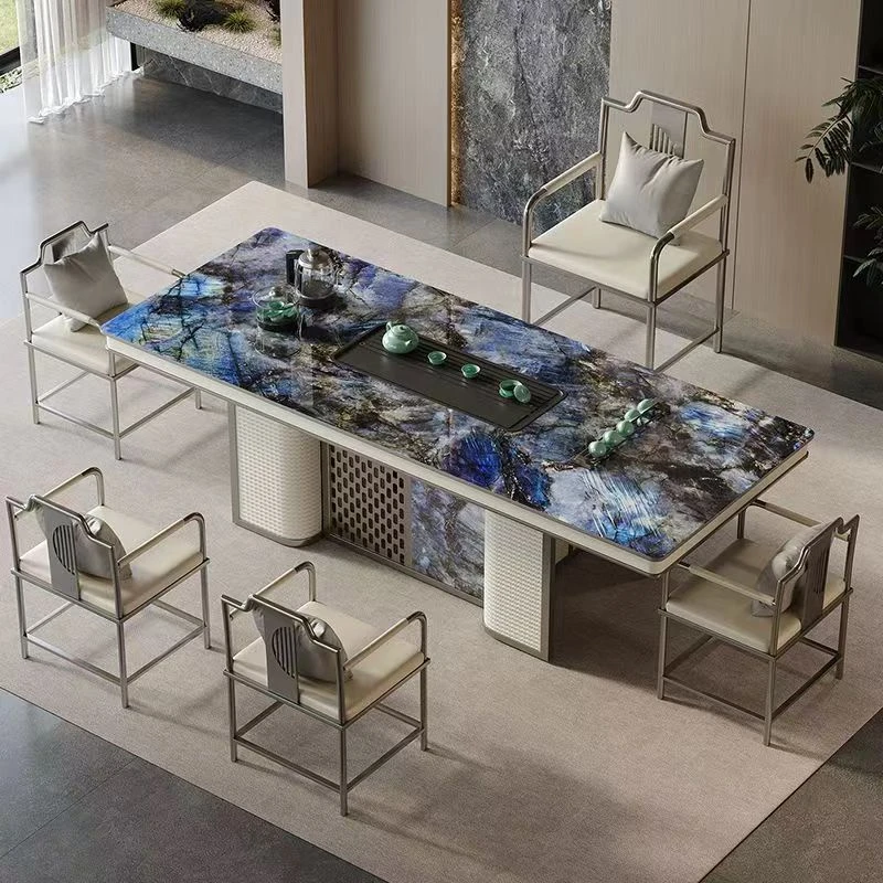 岩板茶桌高端办公室茶台轻奢极简功夫泡茶桌中式阳台餐桌椅组合