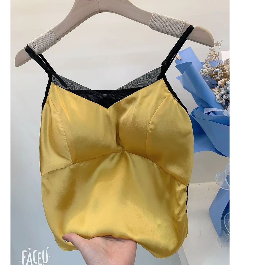 【粉丝福利DY2012】100桑蚕丝真丝素绉缎百搭女装吊带美背打底性感