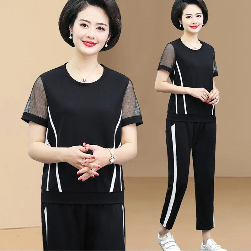 中年妈妈夏装休闲套装新款洋气质中老年女装宽松短袖运动服两件套