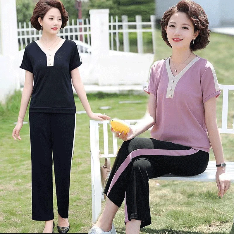 妈妈夏装休闲运动服套装中年40-50岁女装新款洋气时尚气质两件套
