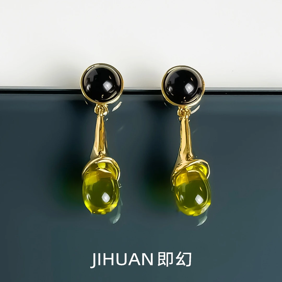 即幻 铜合金耳饰 绿色轻奢吊坠耳环 欧美小众气质耳环S-7365