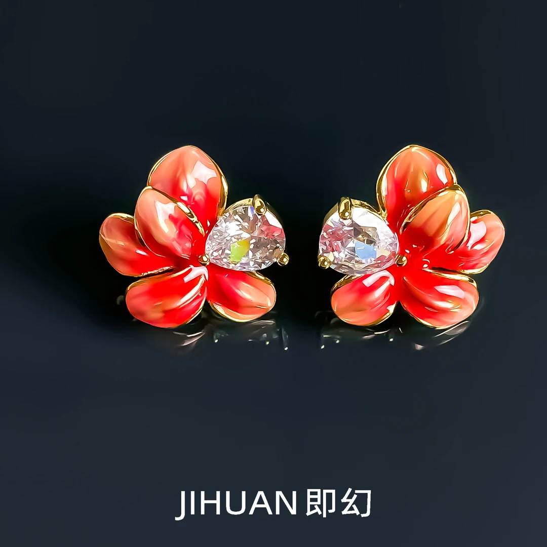 即幻 铜合金耳饰 ♦ 法式温柔仙气耳环 春日桃花中古耳钉 B-7717