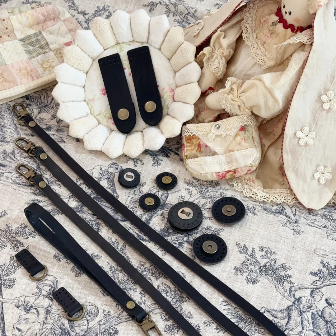 进口皮具—意大利复古黑色系皮具配件，水桶带手提搭扣D扣挂耳DIY