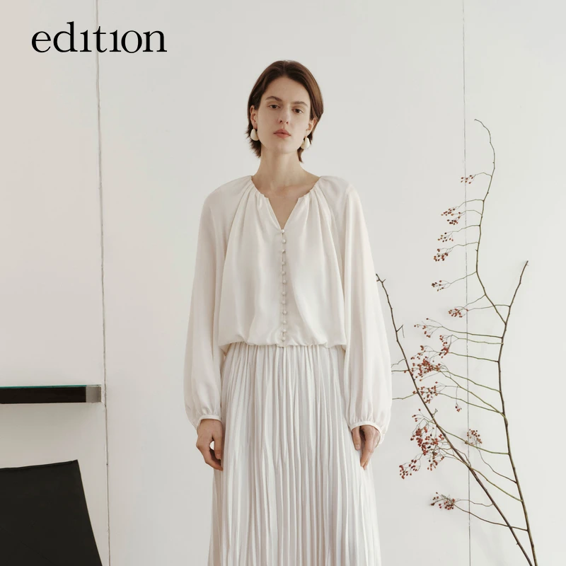 edition欧若风花苞型长袖桑蚕丝上衣女复古EBC1TOPT16#EBD1TOPT11