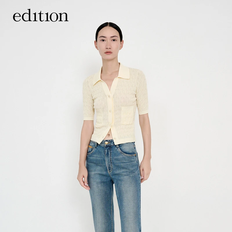 【商场同款】edition夏季时尚休闲复古polo领针织开衫女#EBC2CAR009