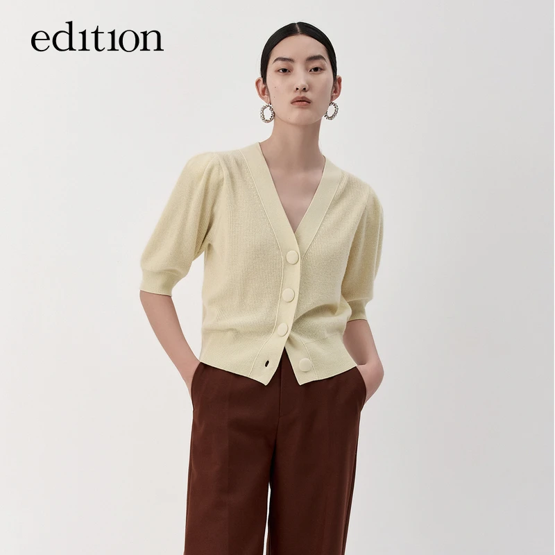 商场同款edition泡泡袖毛织上衣女秋款休闲风感波粒#EBB3CAR008