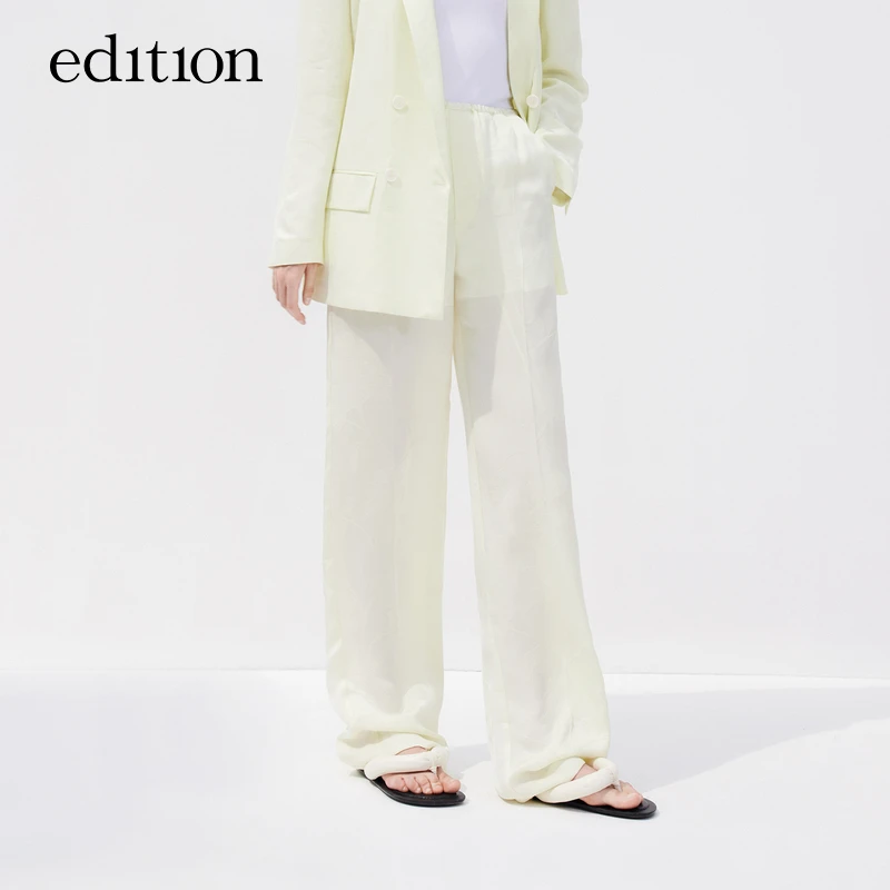 【商场同款】edition时尚休闲白色中式提花休闲长裤女#EBC2PAT003