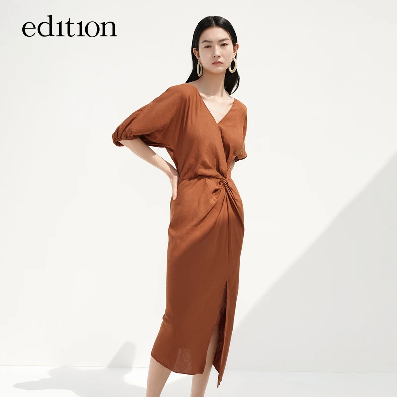 edition度假风立裁收腰连衣裙夏款小众气质开衩裙子#EBC2DRST45