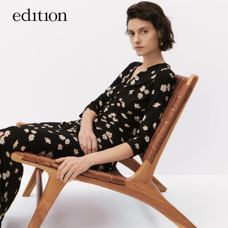 edition度假风连衣裙女法式复古小雏菊碎花茶歇裙长裙#EBC3DRST01