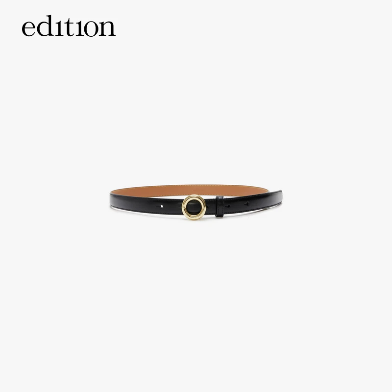edition秋季款牛皮腰带女圆形扣黑色真皮细腰带#EBD3BLT001