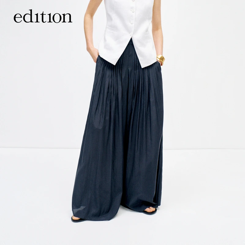 【商场同款】edition夏新款松弛感压褶大阔腿裙裤#EBD2PATK01