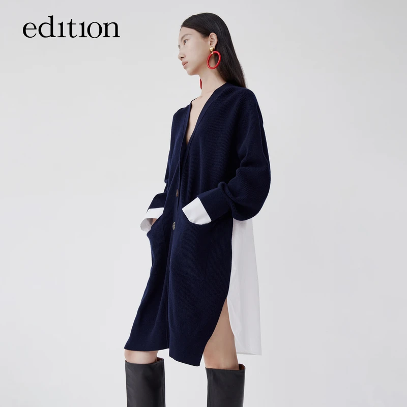 商场同款edition假两件针织衫美丽诺羊毛风感波粒#EBB4CAR013