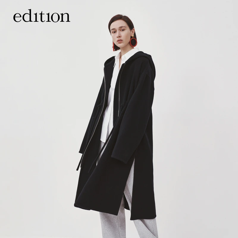 【商场同款】edition羊毛双面呢大衣连帽毛呢外套#EBB4OVC019