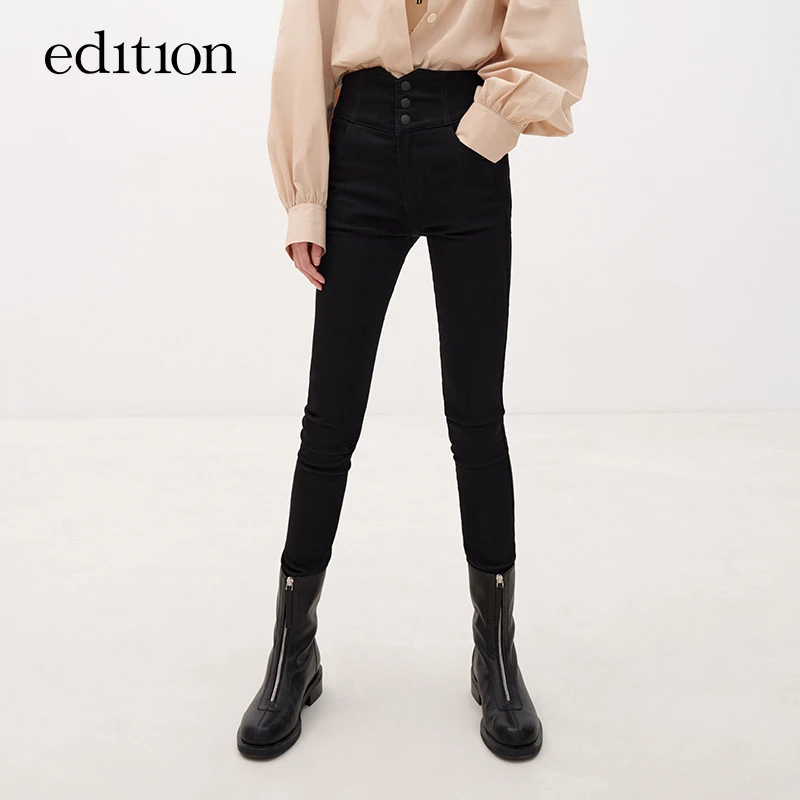 edition土耳其棉高腰弹力紧身裤女小脚裤子黑色牛仔裤#EBB3JENT17