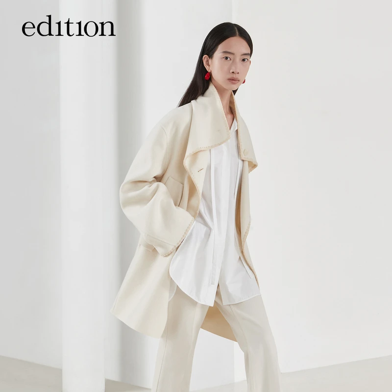 【商场同款】edition手工钩边大衣女冬美丽诺羊毛外套#EBB4OVC016