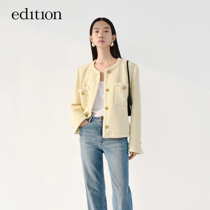 edition春款黄色小香风外套女气质千金短款夹克女装#EBD1COTT08