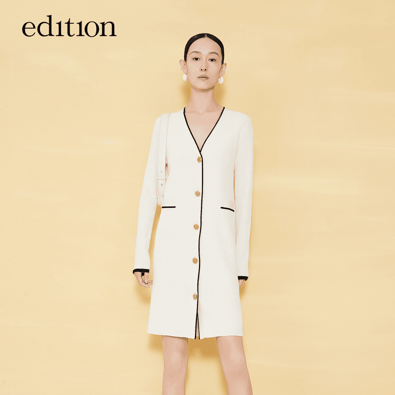 【商场同款】edition小香风撞色边针织裙女气质优雅#EBC1DRS007