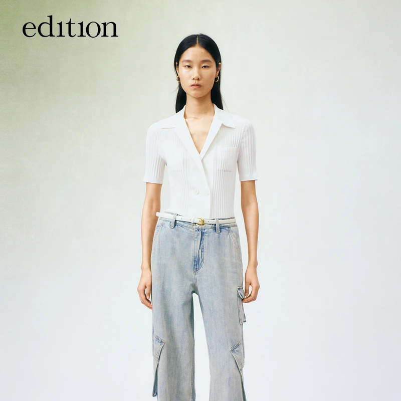 【商场同款】edition2024夏新款古巴领双排扣针织开衫#EBD2CAR003