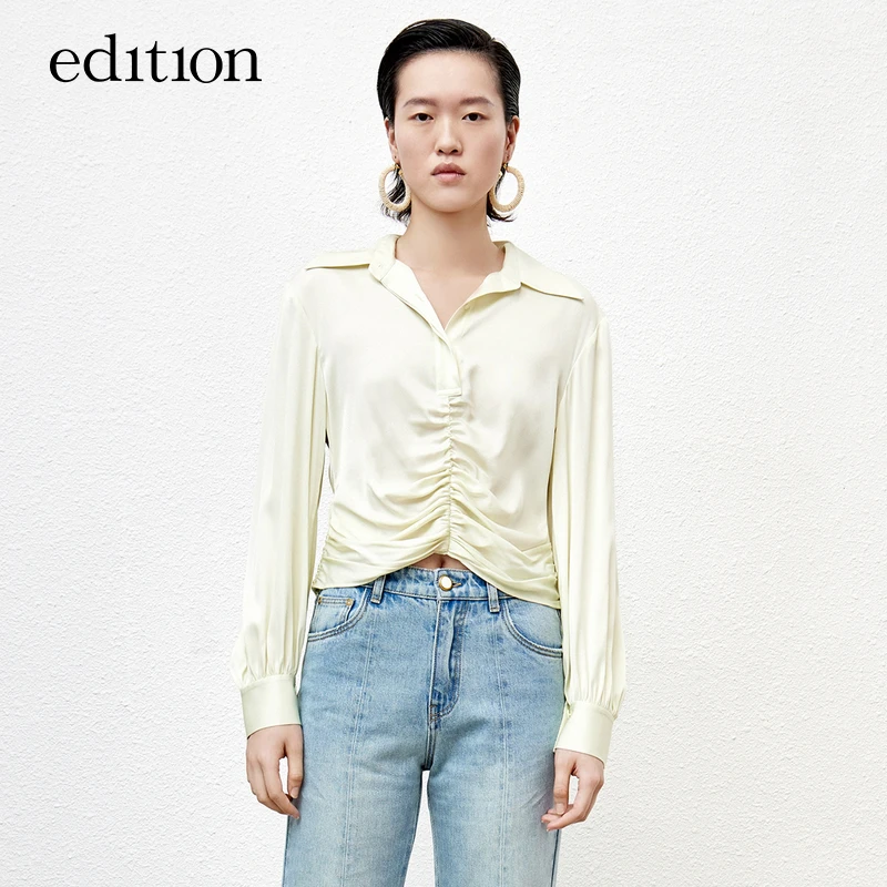【商场同款】edition桑蚕丝衬衣女款抽褶收腰短衬衫#EBB2TOP017