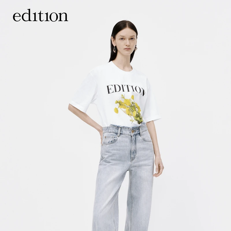 【抗菌】edition蝴蝶洋牡丹印花短袖T恤女#EBC3TEET04