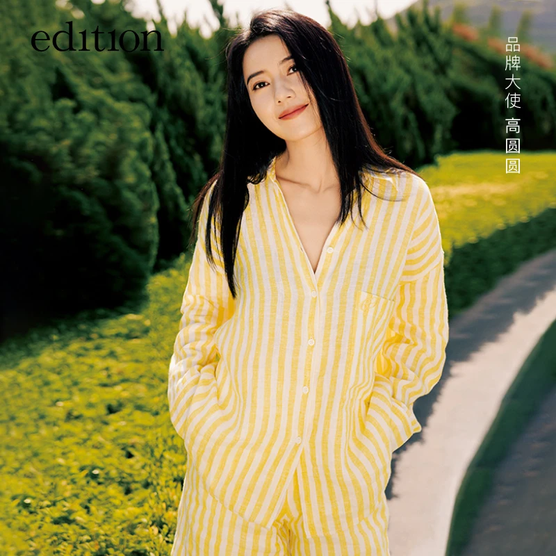 【高圆圆同款】edition轻生活系列欧若风条纹亚麻衬衫#EBD2SHTK04