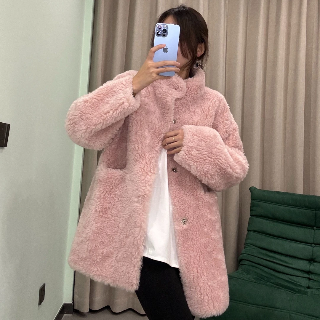 【636】新款高端全羊毛毛ins外套大码百搭休闲中长款女装外套秋冬季