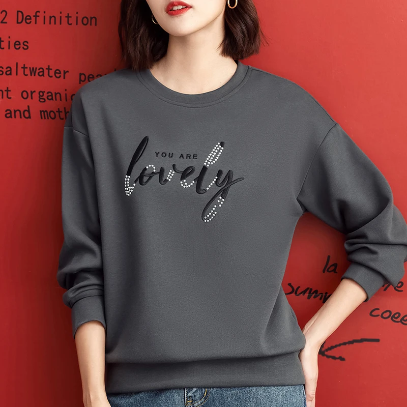 春季圆领卫衣女2023年新款春秋薄款洋气休闲女装上衣宽松百搭外套