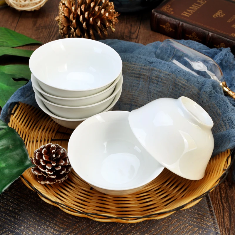 简约白瓷6个装4.5英寸圆梦碗家用米饭碗商用陶瓷汤碗