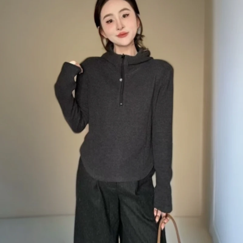 自主设计感双面德绒拼接连帽卫衣女2024秋冬新款休闲百搭显瘦上衣